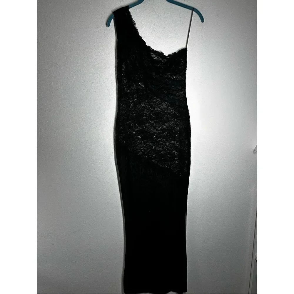 Dreamgirl Black Stretch Lace Asymmetrical One Shoulder Chemise Sz M See Notes